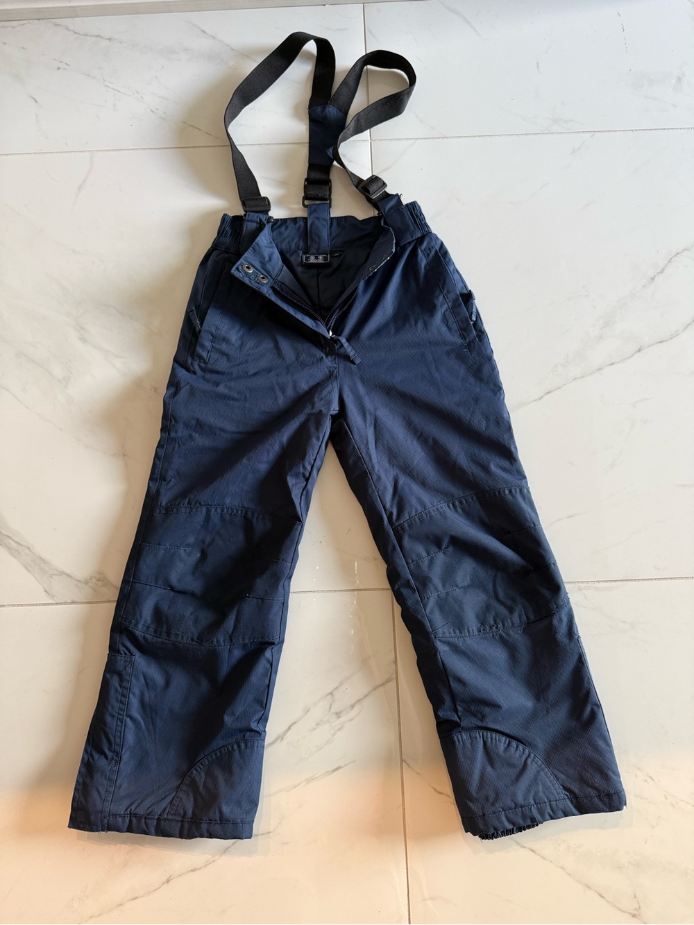 Children's Navy Blue Insulated Overalls with Adjustable Black Suspenders